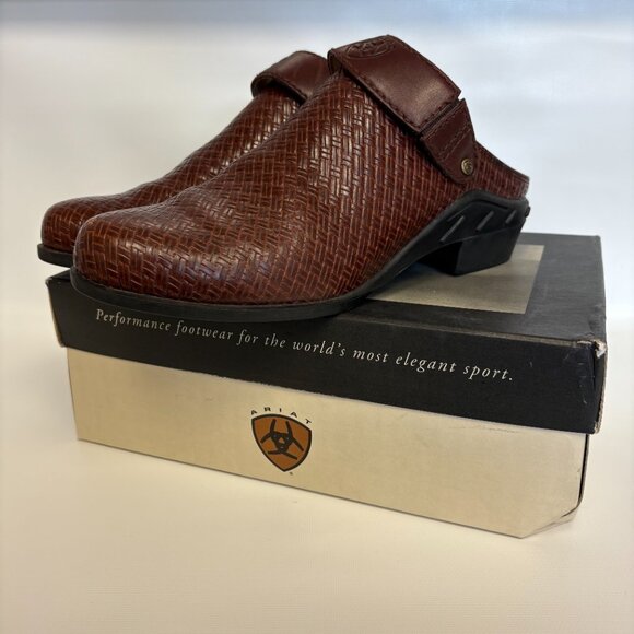 Ariat Mules Womens Rattan Brown Leather Woven Slip On Comfort Clogs - Picture 3 of 6